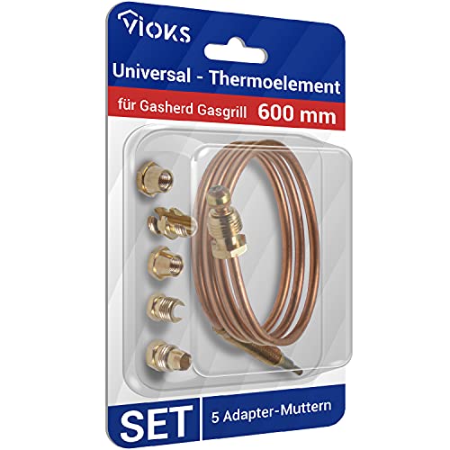 Thermocouple à gaz universel - Sécurité d'allumage - 600 mm - Avec 5 adaptateurs - Pour cuisinière à gaz, four, barbecue à gaz, chaudière à gaz