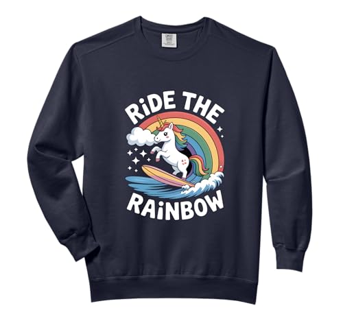 Ride The Rainbow Unicorn Surfboard Wave Comfort Colors Adult Sweatshirt