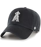 47 Brand MLB Black White Primary Logo Clean Up Adjustable Baseball Cap Hat, Adult One Size Fits All - Los Angeles Angels Black White