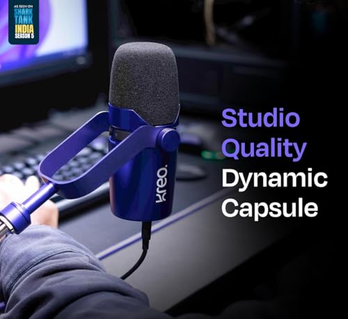 Image of Kreo Kast Dynamic Mic, XLR /USB, for Podcasting, Gaming, Streaming, Recording, Durable All Metal Body with Dynamic Mic with Cardioid Pickup Pattern, Focused Recording, Noise Filtering (Kast, Blue)