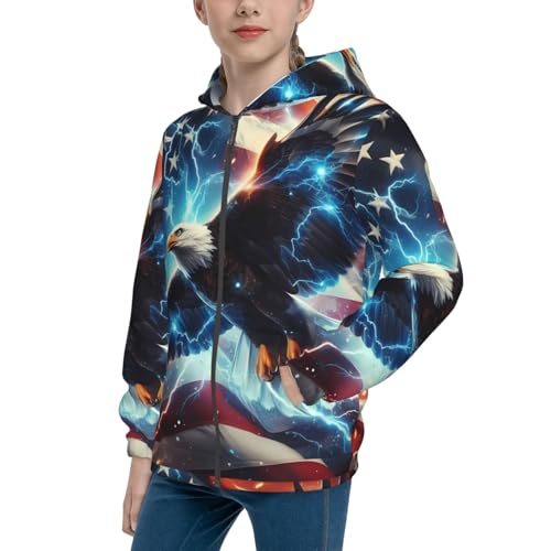 American Flag Eagle 3 Kids Pullover Hoodies Boys Zip Up Sweatshirts Girls Athletic Clothes with Pocket