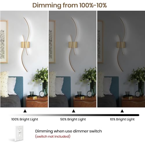 Image of CANEOE Modern Wall Sconce Set of, 5CCT Dimmable Indoor Led Wall Sconce Lighting Set of 2, 31.5 Inch Wall Light Fixtures, Gold Led Wall Lamps for Living Room Bedroom Bathroom Hallway