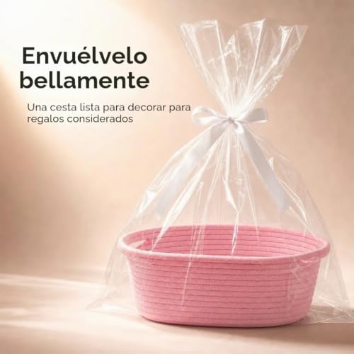 Miniatura 3 de Cesta De Regalo Vacía, Cesta Trenzada, Kit De Bolsas De Regalo, Incluye Bolsa De Regalo, Lazo Y Tarjeta De Felicitación, Para Cumpleaños, Boda, Pascua, Día De Acción De Gracias Rosa