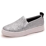  Frauen Plattform Loafers Pailletten Stoff Slip On Turnschuhe Frühling Herbst Slip On Flache Schuhe Creepers Glitter Walking Sneakers