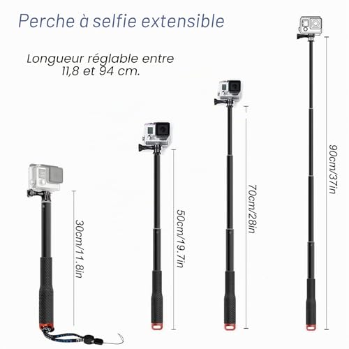 90CM Perche à Selfie Télescopique Etanche Aluminium pour Action Caméras – vue 3