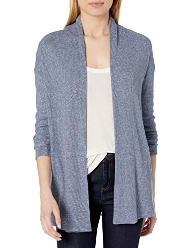 Amazon Brand - Daily Ritual Women's Cozy Knit Rib Draped Open-Front Cardigan Sweater, Blue Marl, XX-Large