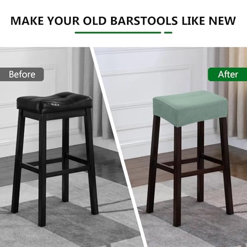 Image of YISUN Stool Covers Rectangle - 2 Pack Stretch Waterproof Saddle Seat Cover Counter Bar Stools Bar Chairs Covers Kitchen Island Chairs Cushion Protector (2, Green)