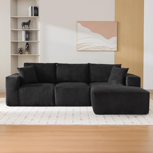 Boneless Cloud Couch 108" Sectional Modern Comfy l-Shape Convertible Compression Sleeper Modular Sofa with Corduroy Fabric Deep Seat Loveseat + Chaise