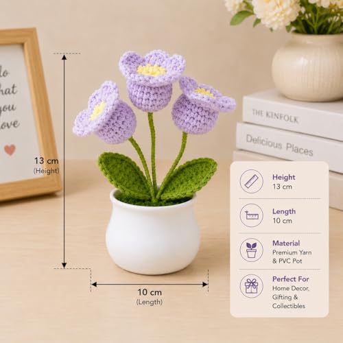 Image of SATYAM KRAFT 1 Pcs Artificial Crochet Flower Bouquet /Artificial Flowers Bunch /Artificial Plants with Pot /Crochet Flowers Bouquet /Crochet Flowers /Flowers Bouquet Gift for Girls Home Decor, Gifting