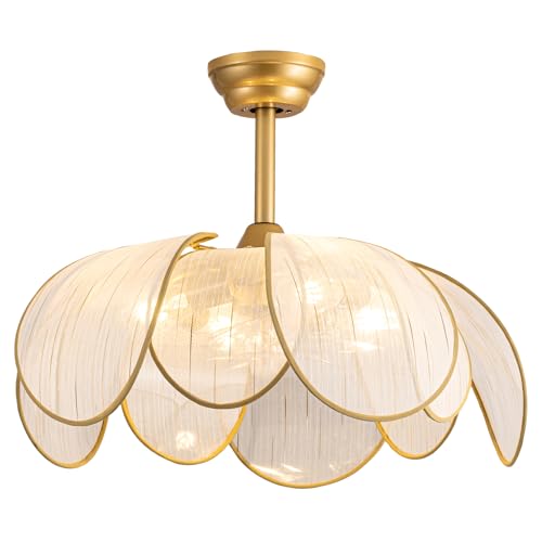 DARYEWO 26 Flower Ceiling Fans with Lights and Remote Control Boho Gold Chandelier Fan with 6 Speeds Modern Fandelier for Kitchen Island Dining Room Living Room Nursery