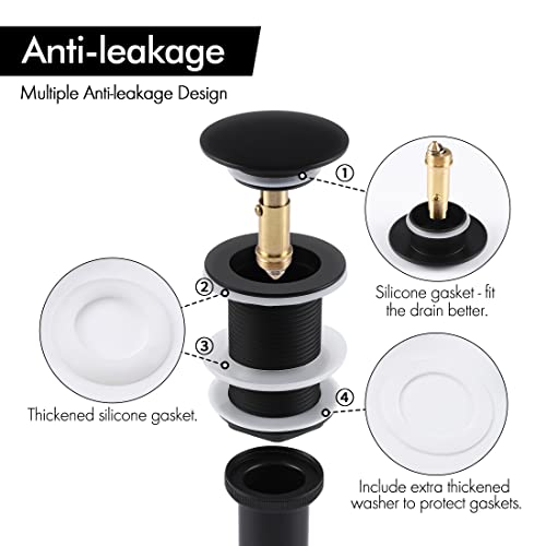 Kes Bathroom Sink Drain Pop Up Drain Without Overflow, Vessel Sink Stopper Matte Black, All Metal Rustproof Brass And 304 Stainless Steel, S2008S62D-Bk #TOP7