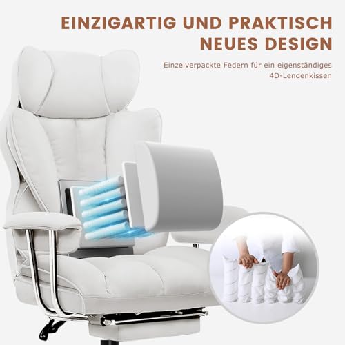 GTPLAYER Gaming Stuhl, Gamer Stuhl, Ergonomischer Bürostuhl mit Fußstütze, Stoffoberfläche, Federsitzkissen, Gaming Chair Gepolstert, Gaming Sessel 150kg Belastbarkeit weiß – Bild 4