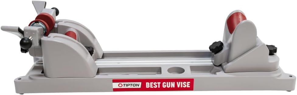 Tipton Best Gun Vise with Secure Adjustable Cradle, Storage Compartments for Cleaning, Gunsmithing and Firearm Maintenance, Red/Grey