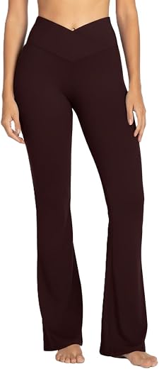 TQH Women's High Waisted Flare Leg Yoga Pants, Workout Gym Pants, Wine