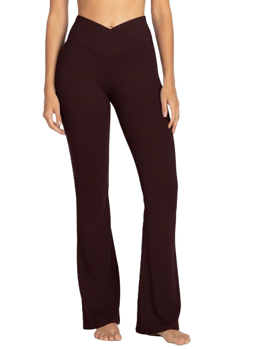 TQH Women's High Waisted Flare Leg Yoga Pants, Workout Gym Pants, Wine - Review, Price and Buying Guide