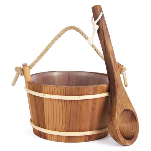 NetLea Sauna Bucket and Ladle Set,1Gallon(4 liters) Sauna Bucket and 14.5â€³Sauna Ladle,Sauna Accessories Handmade from Premium Cedar Wood(Cedar Wood 4L)