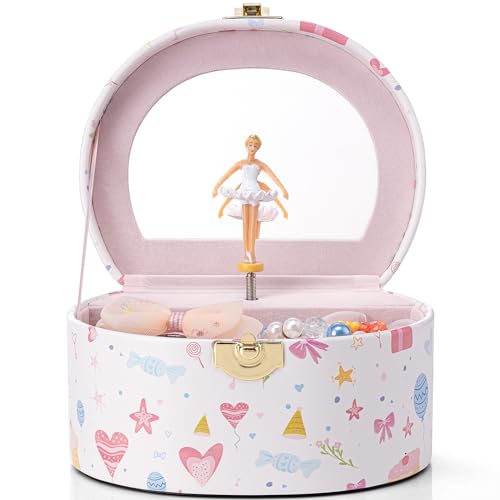 VLANDO Musical Girls Jewellery Box with Ballerina, 3 4 5 6 Year Old Girl Gift, Music Box Jewellery Storage Boxes with Lids for Children Bracelet,Ring,Necklasem, Apricot Pink