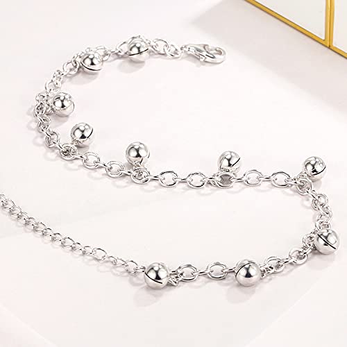 Meilanduo 925 Sterling Silver Jingle Bells Bead Chain Charm Bracelet/Anklet, Dual Purpose Of Anklet & Bracelet - Up To 10.5" Inch - For Women Girls Teens #TOP4