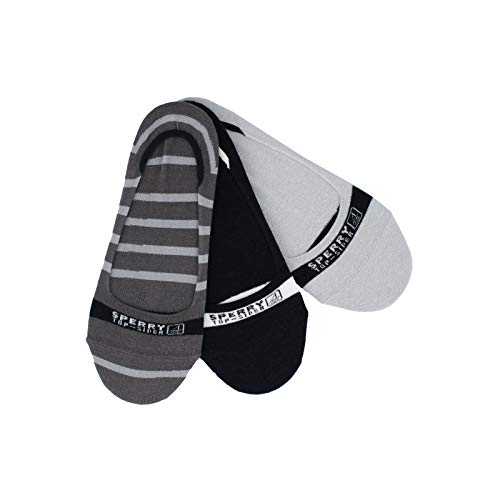 Sperry Top-Sider Men's Signature Insivisble Striped 3 Pair Pack Liner Socks, Charcoal/Highrise, Medium/Large(Shoe Size 9.5-13)