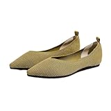 SUNROLAN Casual Ballet Flats for Women Comfortable Knitted Texture Slip on Dress Shoes Pointed-Toe Washable Ballerina Flats 7021 Ginger Yellow 37