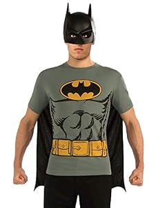 Image of Rubie's Men's Dc Comics Batman T-shirt With Cape and Mask, Multi-colored, Medium US