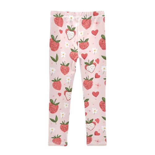 Wusikd Strawberry Cute Girls' Leggings Toddler Doodles Pink Hearts Kids Yoga Pants Dance Active Tights 4T2