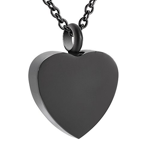 Collier urne de crémation en acier 316L noir, un médaillon coeur d'une finition irréprochable
