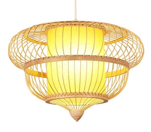 Vintage Kronleuchter gewebt aus Bambus, Deckenleuchte, Lampenschirm aus Korbgeflecht, Laterne aus Holz, Hängeleuchte mit verstellbarem Kordel, Dekoration für Küche, Insel, Esszimmer, Wohnzimmer (40