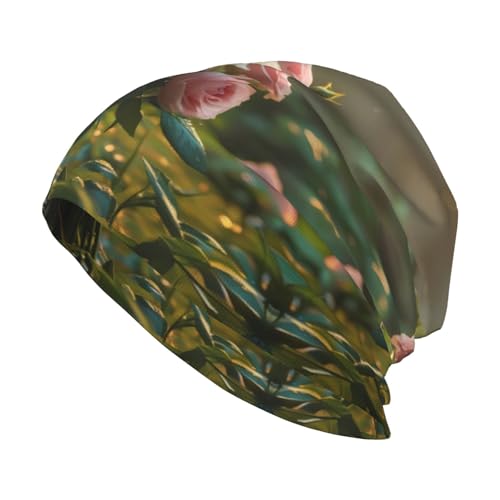 Chapeau en tricot souple imprimé rose rose : le bonnet sans bord ultra confortable