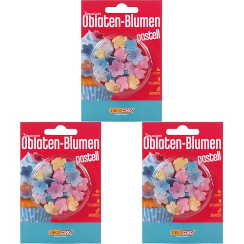 DECOCINO Oblaten-Blumen Pastell - essbare Blüten aus Esspapier, ideal zum Dekorieren von Hochzeits-Torten, Geburtstags-Kuchen, Cupcakes uvm. (Packung mit 3)