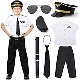 naygnahz Pilot Costume for Kids Airplane Uniform Sunglasses Flight Hat Halloween Pilot Costumes Boys Career Day Costume