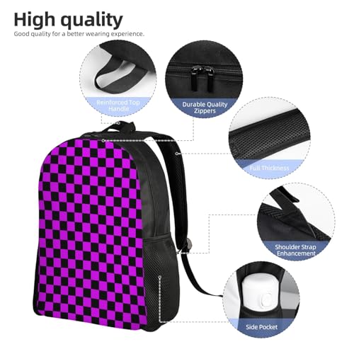 Purple Black Checkered Chessboard Flag Backpack Simple Leisure Travel Backpack Outgoing Daypack 16 inch4