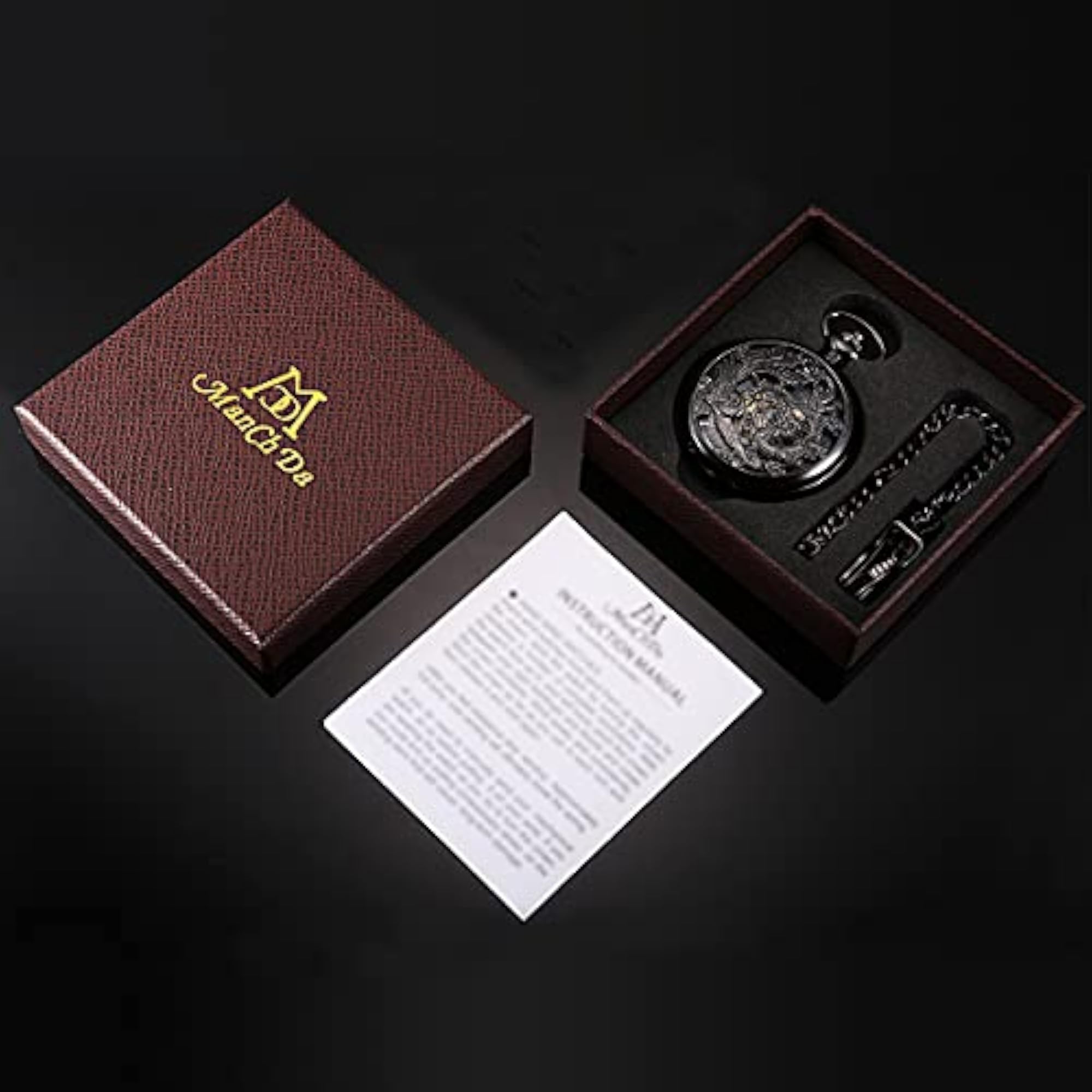 Mechanical Dragon and Phoenix Pocket Watch with Chain, Unisex
