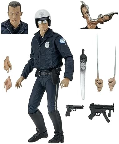 NECA Ultimate T-1000 Motorcycle Cop Terminator Scale Action Figure, 2-7"