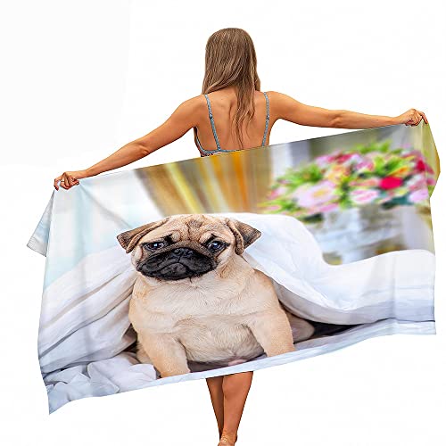 Treer Mikrofaser Handtuch, Mops Strandtuch, Schnelltrocknendes Handtuch, Reisehandtuch Leicht, Microfaser Badetuch Groß, Microfaser Handtücher (80x160cm,Blumen)