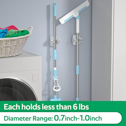 Reliahom 3 Pack Broom Holder Wall Mount Mop Grippers No Drilling Self Adhesive Anti-Slip Mop Handle Hanger Dustpan And Broom Organizer-White thumb #4