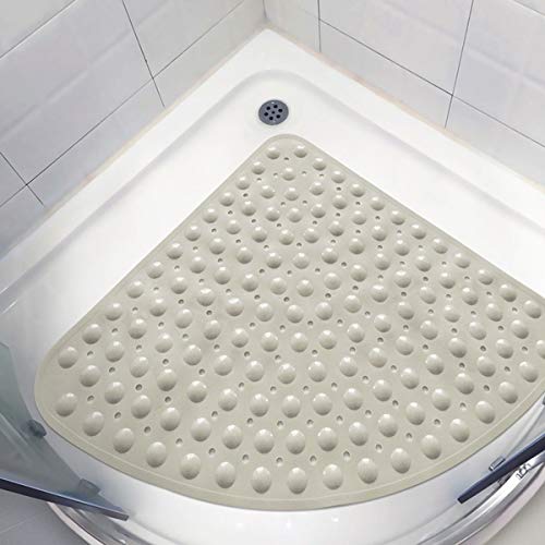 Duschmatten Dusche rutschfest, Antirutschmatte, Antibakteriell, Anti-Schimmel,Viertelkreis, Eckbereich, Badewannenmatten Badematte mit Saugnäpfen für Badewanne Dusche (54 cm x 54 cm, Beige)
