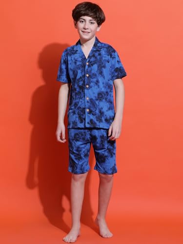 Image of Li'l Tomatoes Boys 100% Cotton Night Suit | Summer Printed Shirt & Shorts Set | Soft & Breathable Sleepwear | 9-16 Years