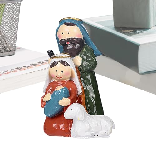 Qutalmi Presepe,Statua della Sacra Famiglia - Stalla Decorazione natalizia Presepe,Presepe di Natale, Ornamenti della Nascita di Gesù, Presepe della Sacra Famiglia da scrivania