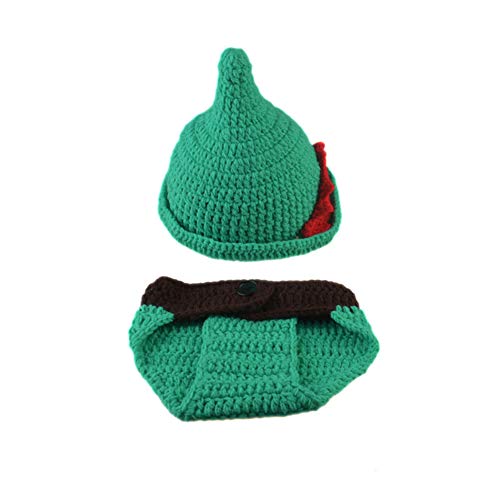 Image of illikkuyax Infant Baby Photography Props Crochet Costume Outfits Green Hat+Green Pant for 0-5 Months Newborn Baby Boy Girl