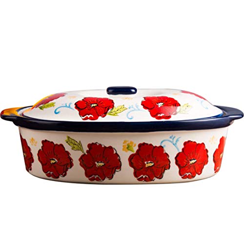 Porzellan-Backform, rechteckig, Blumen, Pizza, Käse, Serviergeschirr Keramik Butterdose/Mini Backform (Rote Blumen) Cover