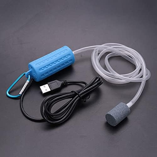GRRUTE USB Aquarium Air Pump,Mini Fish Tank Oxygen Air Pump,Ultra Quiet Fish Tank Go Fishing Oxygen Pump with Air Stone and Single Outlet Silicone Tube 1W-Blue