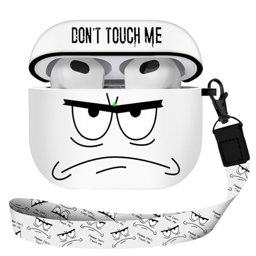 Image of for Airpods 3rd Generation Case,Don't Touch Me Cool Cover with Lanyard Big Eyes Cute Cartoon for Airpods 3rd Generation Case,Soft Shockproof Cover for Women Men-White