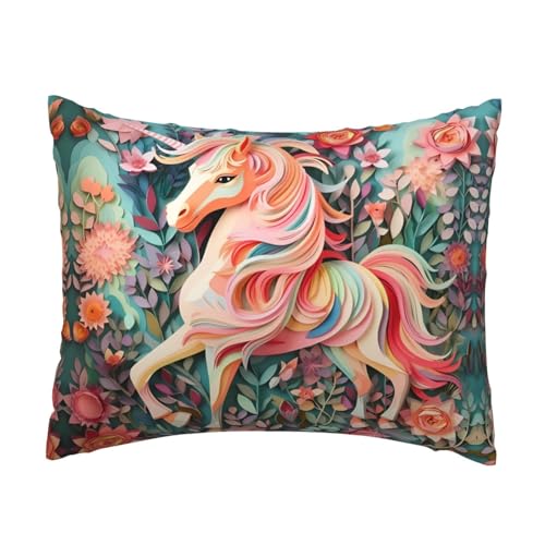 Pink Paper Cut Unicorn Pattern Standard Pillowcase (16 * 20 inches), Soft and Skin-Friendly Household Products