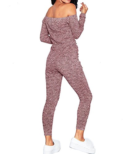 IyMoo Womens Sexy Off Shoulder Long Sleeve High Waisted Long Bodycon Jumpsuits Rompers Burgundy Medium - Thumbnail 4