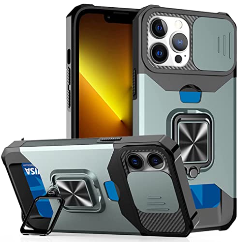 Coque iPhone 14 Pro antichoc kickstand support anneau et étui portefeuille vert