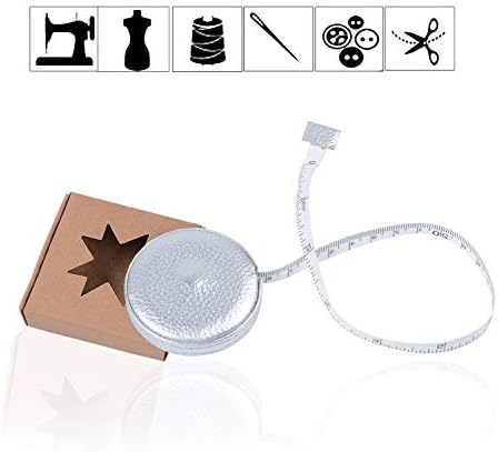 ONLVAN Leather Tape Measure Retractable Small Measuring Tape for Cloth Body Sewing Tailor Ruler Waist Fit in a Pocket Inch/cm Double Sided Plastic Soft Tape Measure for Medical (Silver)
