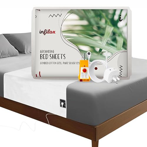 Grounding Mat for Bed, 88% Combed Cotton +12% Pure Silver Fiber, Grounding Sheets for All Mattress Sizes, with Plug, Socket Tester, Grounding Wire (White, 110.2 * 23.6 inch), Earthing Sheet.