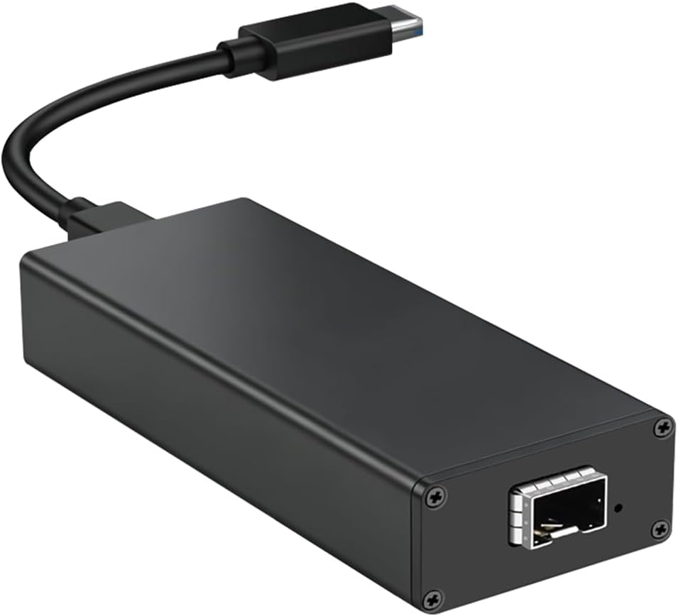 USB C to 10Gbps Fiber Network Adaptor, Type-C to SFP+ 10Gigabit Ethernet Adapter, Thunderbolt 3/4 with Intel JHL7440 & 82599EN, Built-in Cooling Fan, for MacBook, Laptop Converter