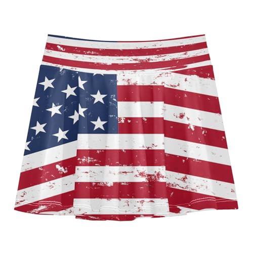 Nander Retro American Flag Girls' Athletic Skirt with Pockets,Girls Tennis Skirt for Golf Running School
